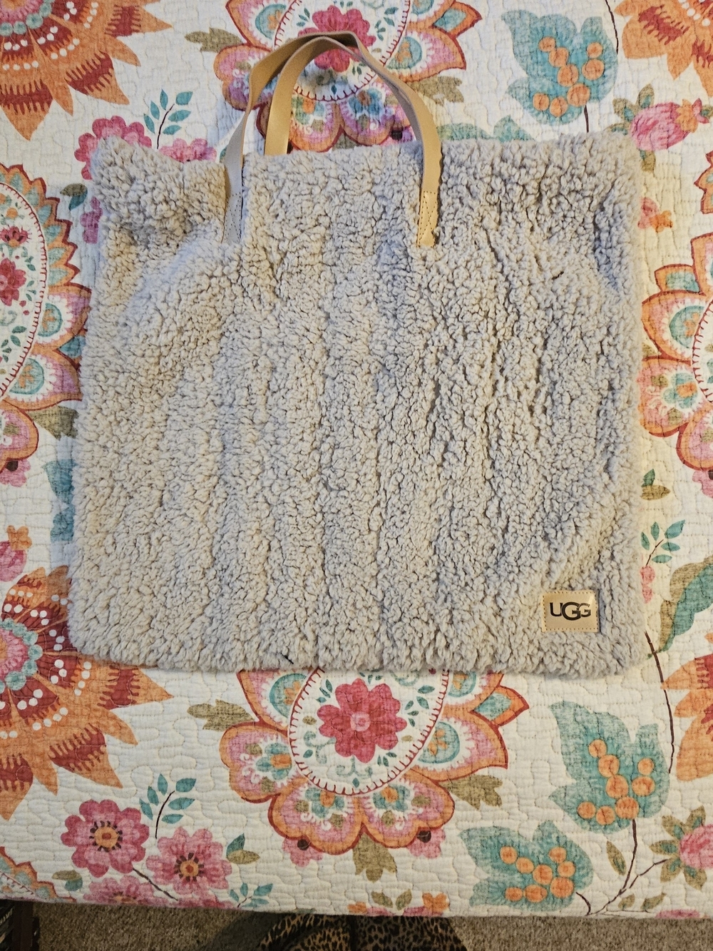UGG Cozy Shearling  Tote in Cream with Tan Handles